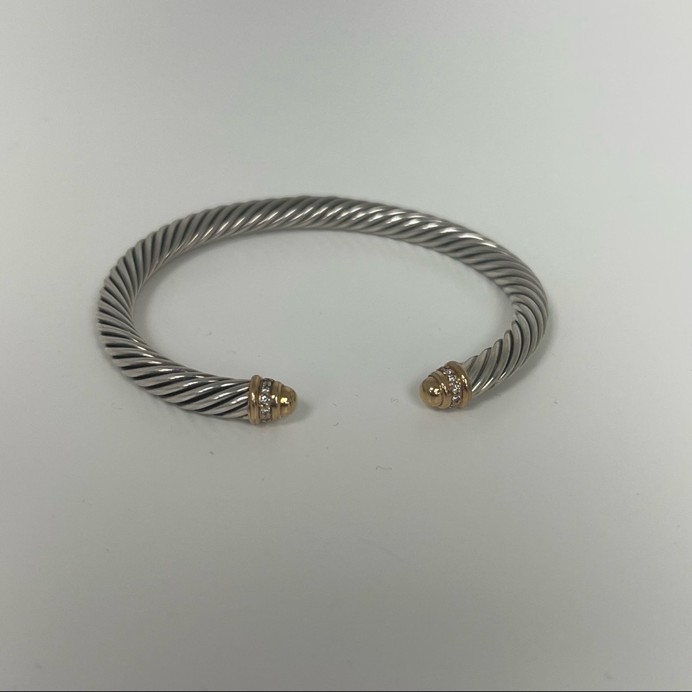David Yurman Cable Classics Bracelet w/ 18K Yellow Gold Domes and Pavé Diamonds - Picture 2 of 12